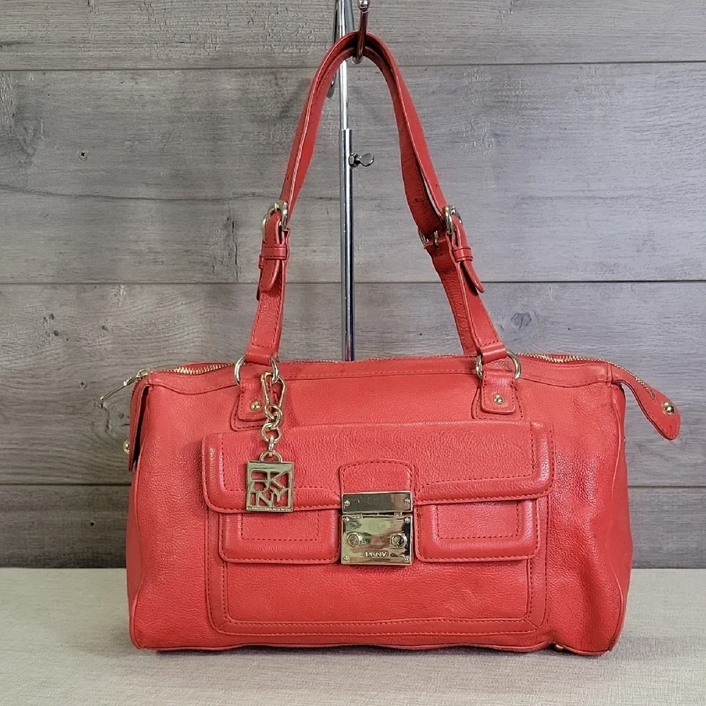 DKNY Red/Orange Leather Handbag